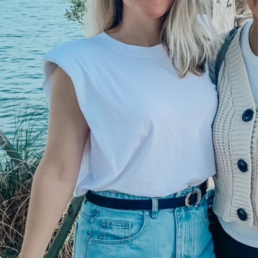 Storets White Tee With Shoulder Pads